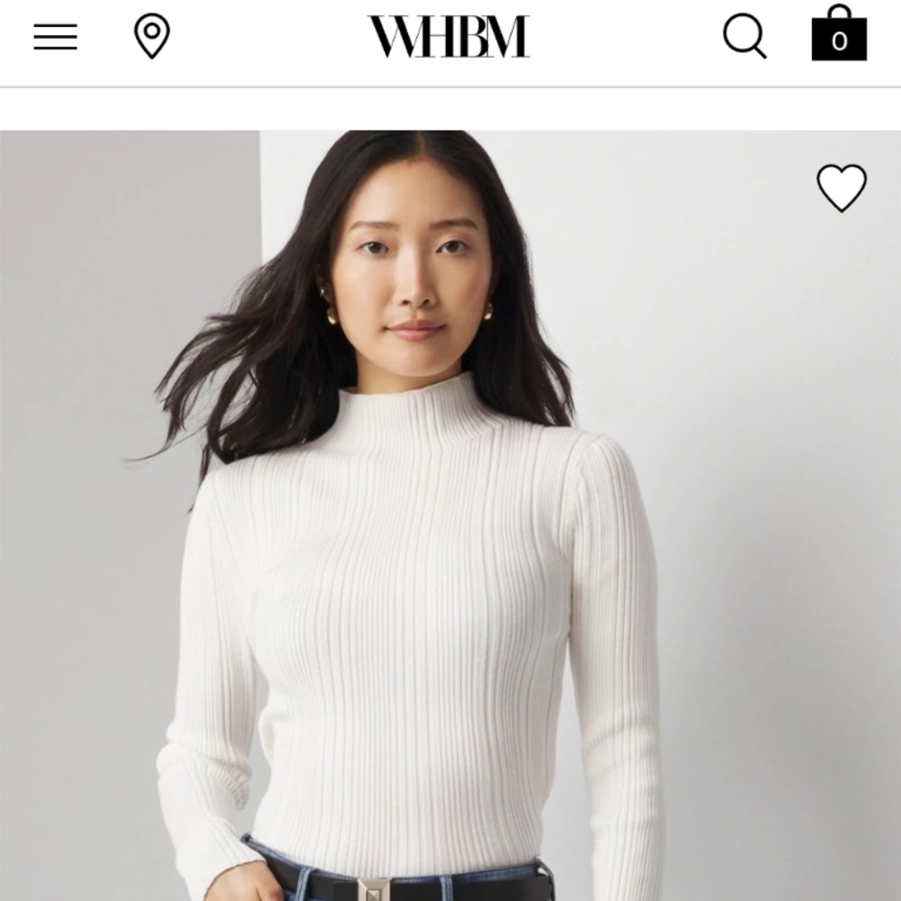 NWT, White House Black Market Women's Ivory Mock Neck Sweater,Sz. Small